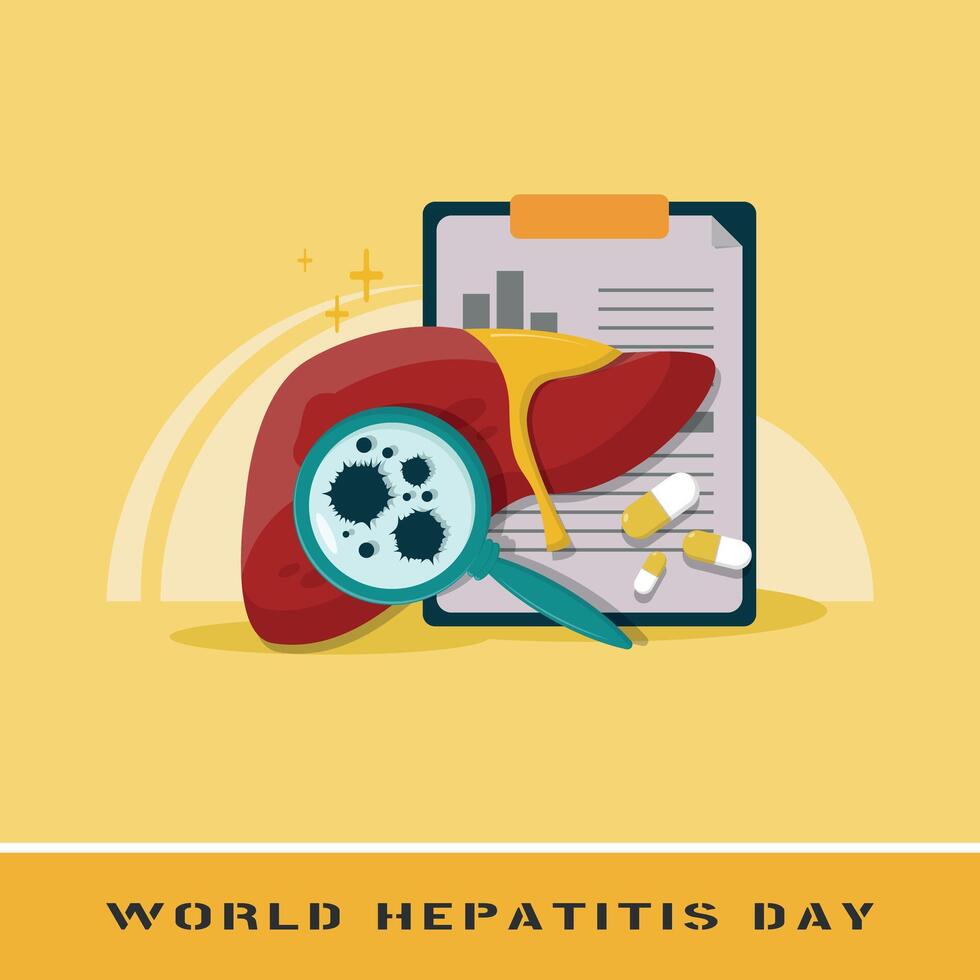 World Hepatitis Day poster with analysis of virus infected liver vector