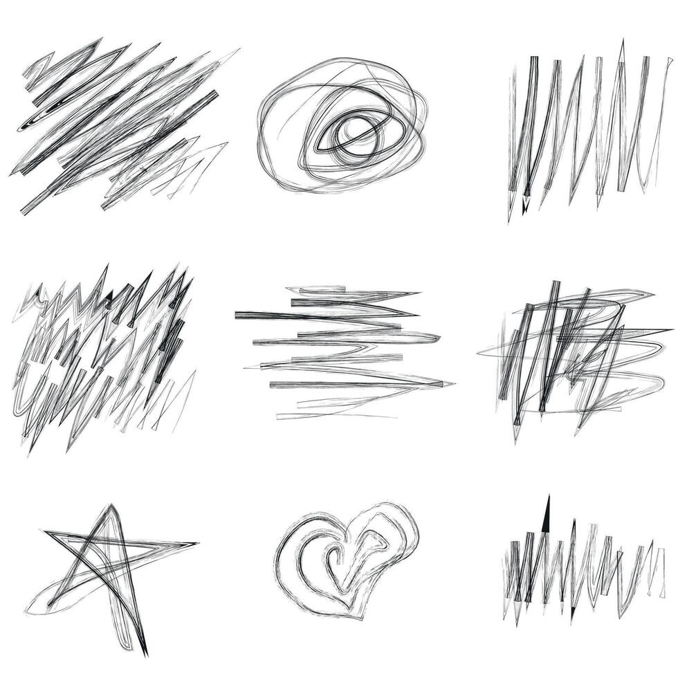 Doodles with charcoal pencil texture. illustration vector