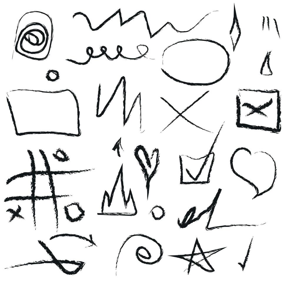 Doodles with charcoal pencil texture. illustration vector