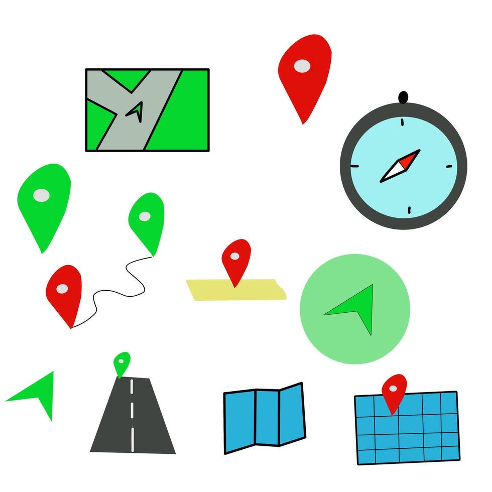 map icons and location icons on a white background vector