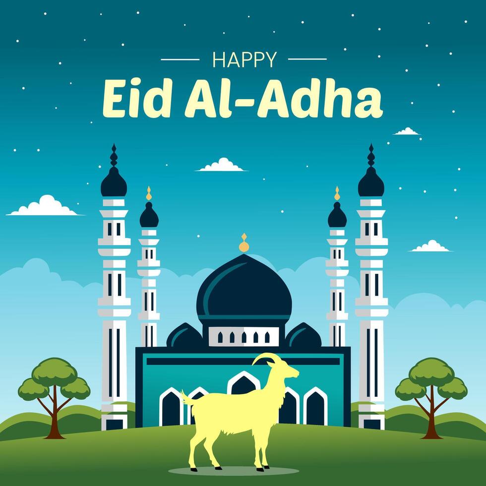 Flat background for the Islamic celebration of Eid al-Adha with an elegant blue theme vector