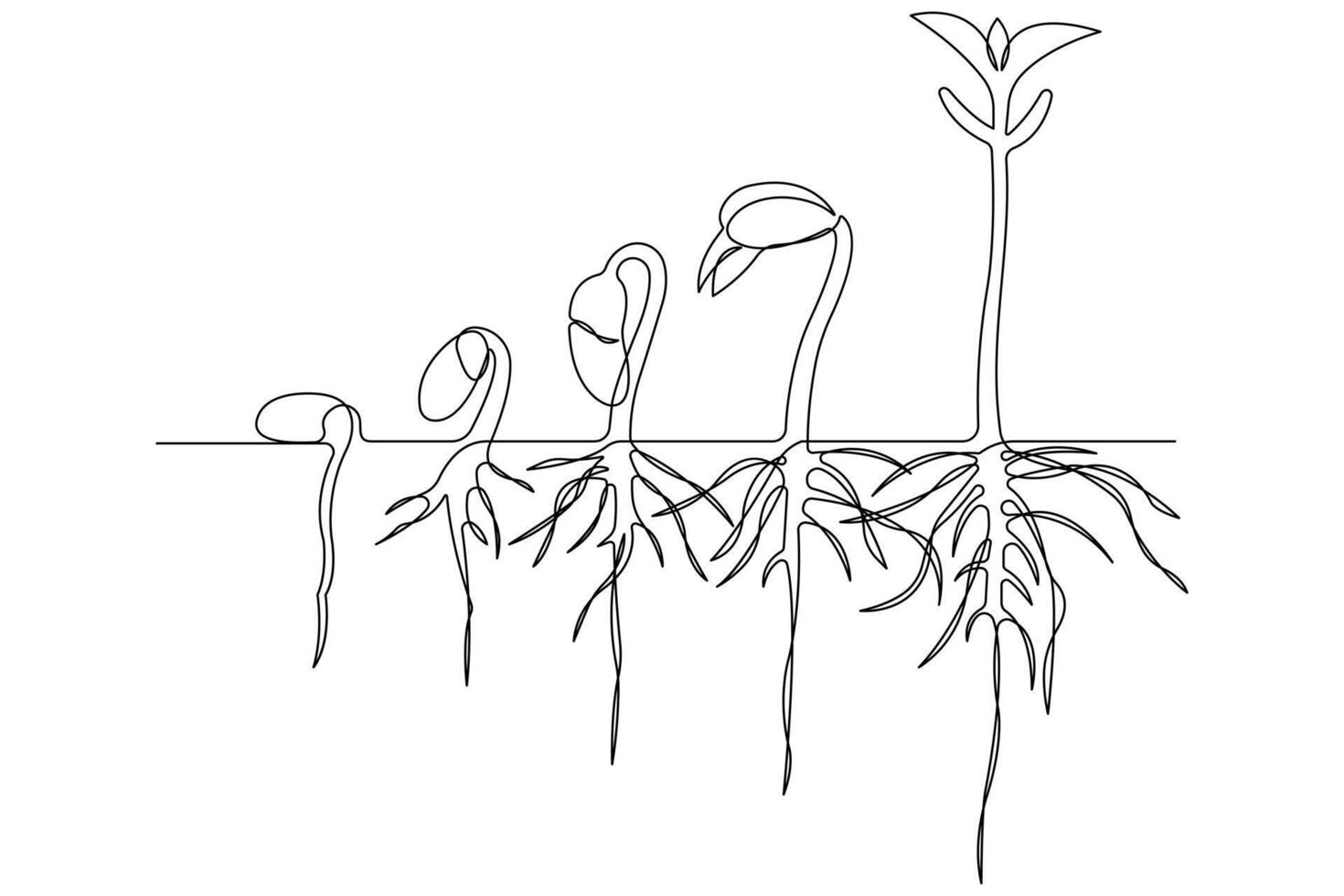 Plant growing continuous one line art drawing of tree plant outline illustration vector