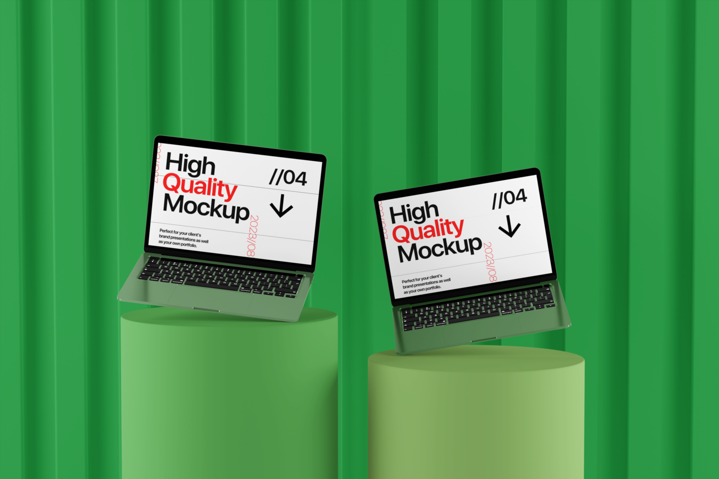 Device Laptop on the Cylinder with Fence Background psd