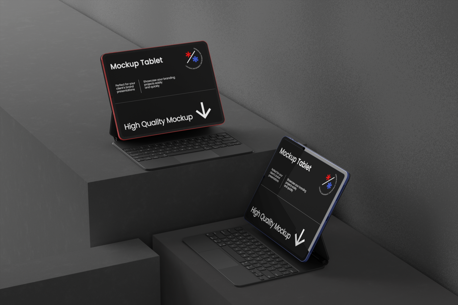 Dual tablet mockup and keyboard with minimal background psd