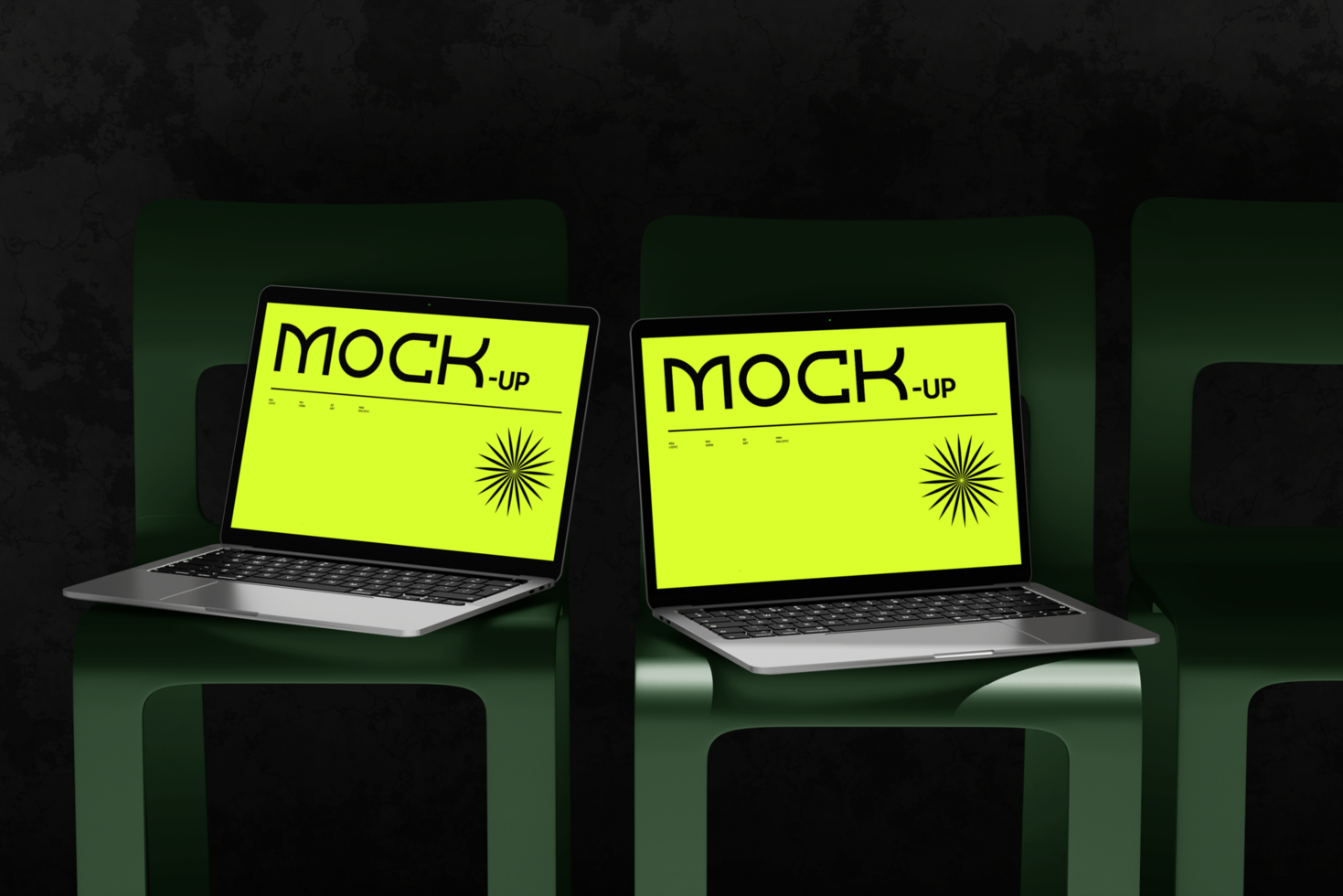Realistic laptop scene on the chair background psd