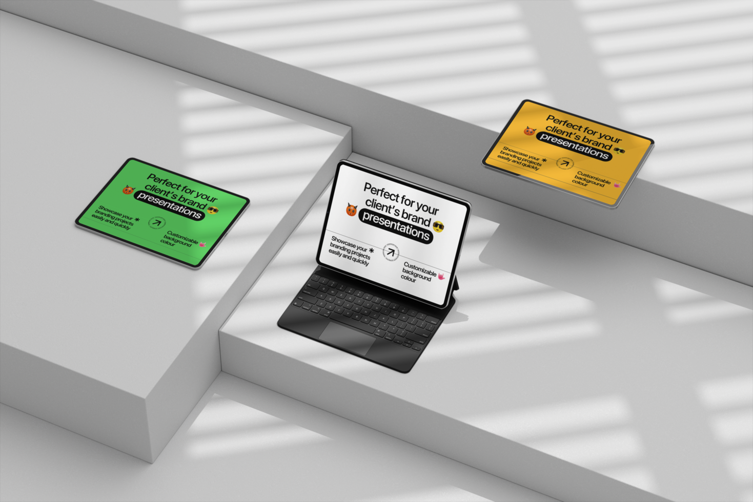 Multiple tablet mockup with shadow and minimal background psd