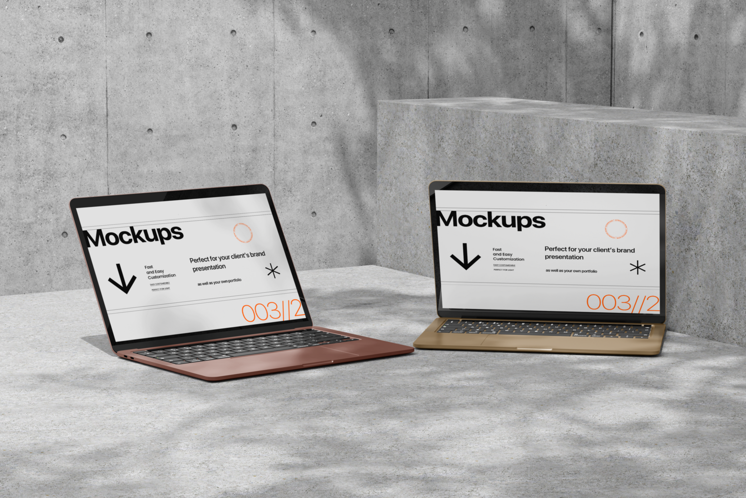 Multiple laptop and keyboard mockup with realistic shadow and minimal background psd