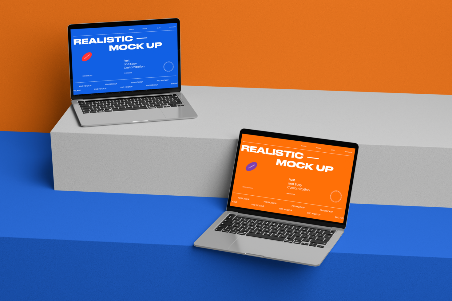 Device laptop mockup fully editable on the plaster and wall background psd
