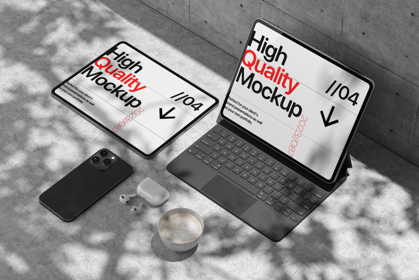 3d Tablet mockup and decoration with shadow psd