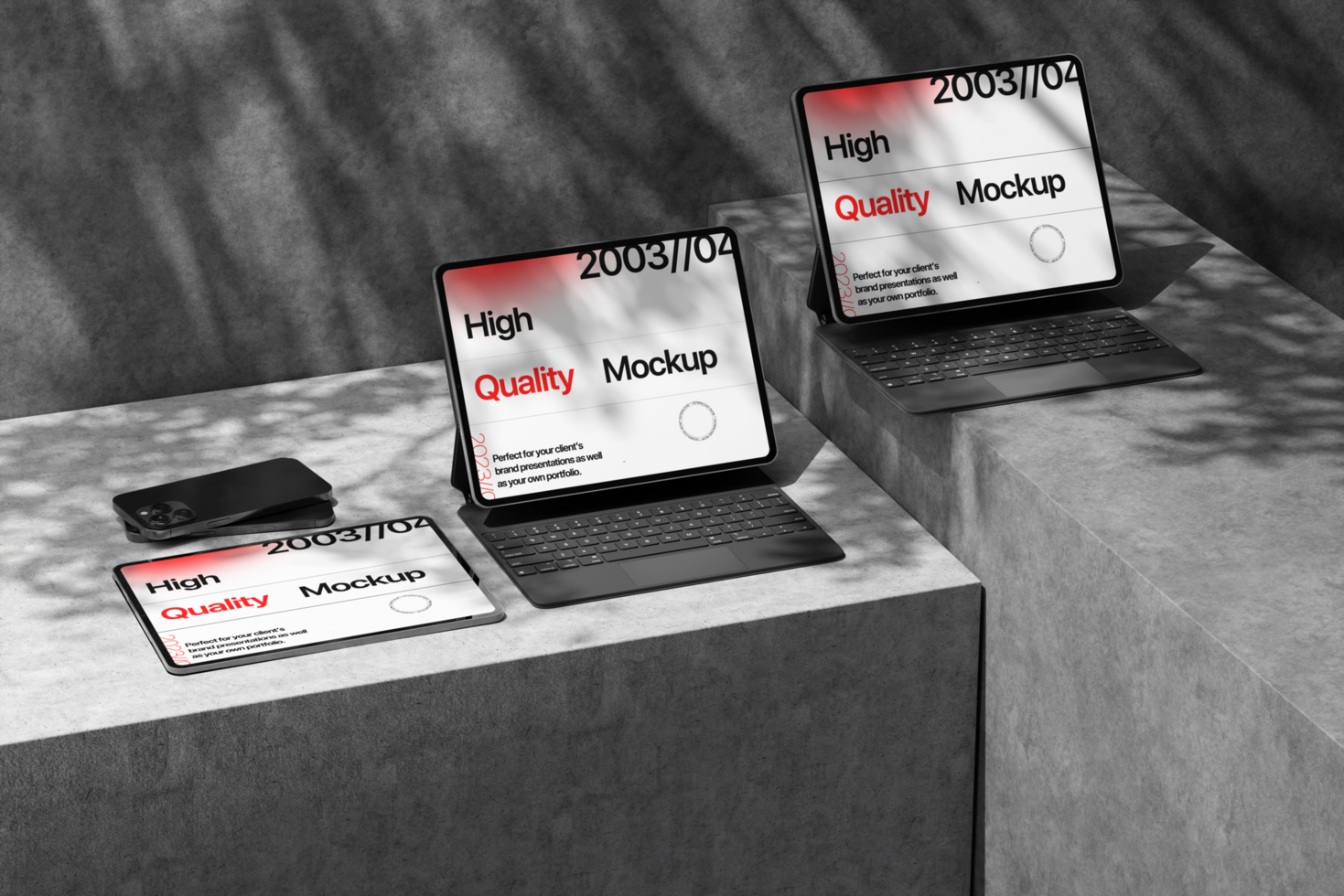 Tablet device multiple mockup with shadow psd