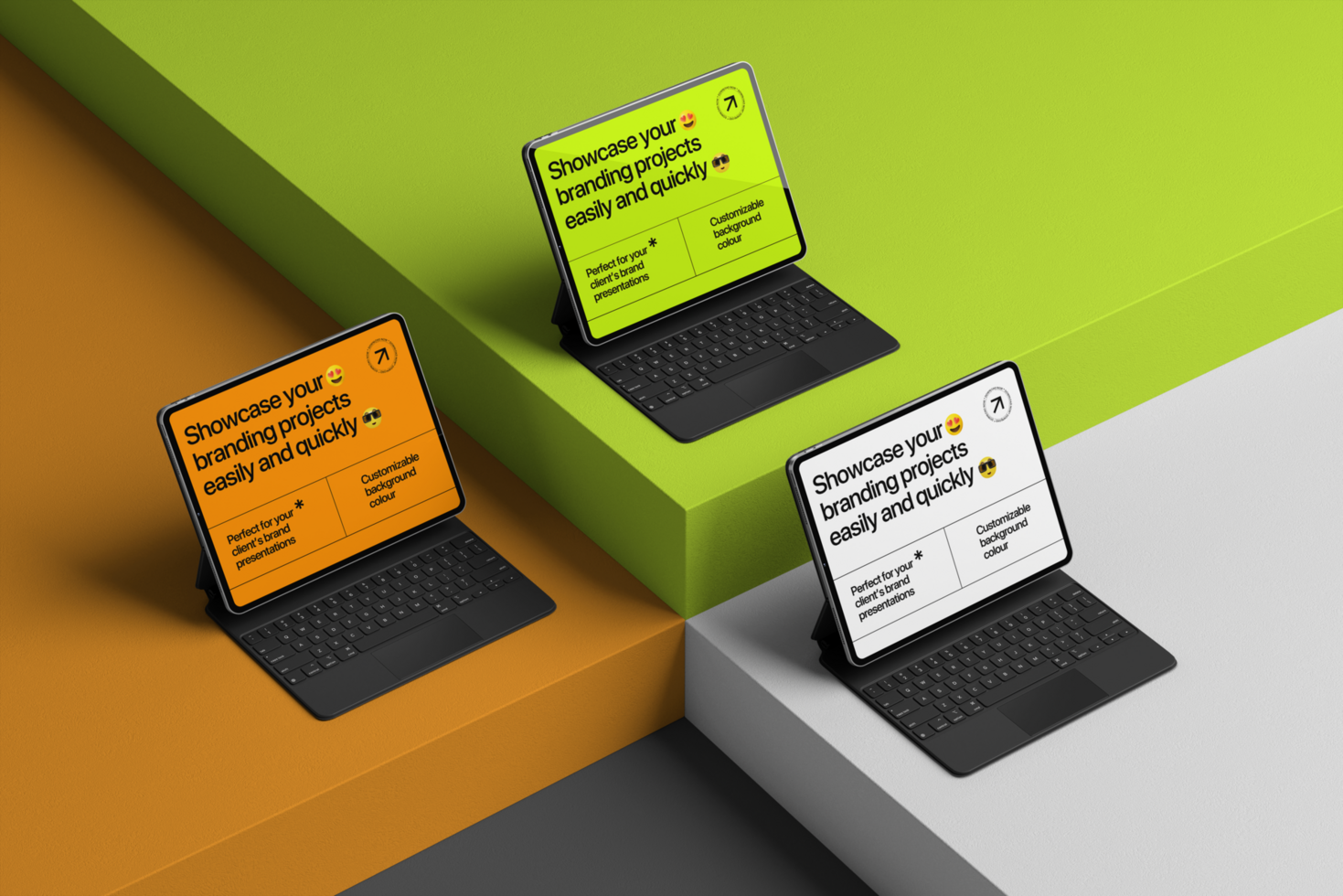 Tablet device mockup with keyboard on the plaster psd