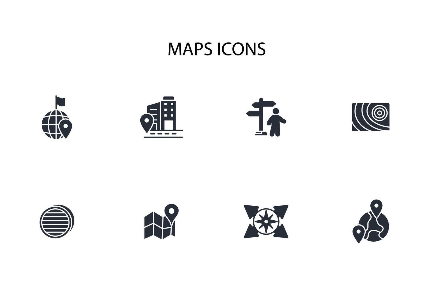 Map icon set..Editable stroke.linear style sign for use web design,logo.Symbol illustration. vector