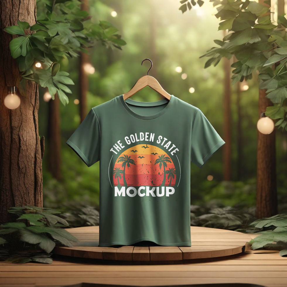 Green Tshirt Mockup With Forest Wood background psd