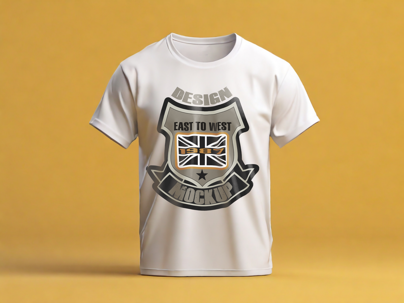 White T-shirt Mockup with Yellow Background psd