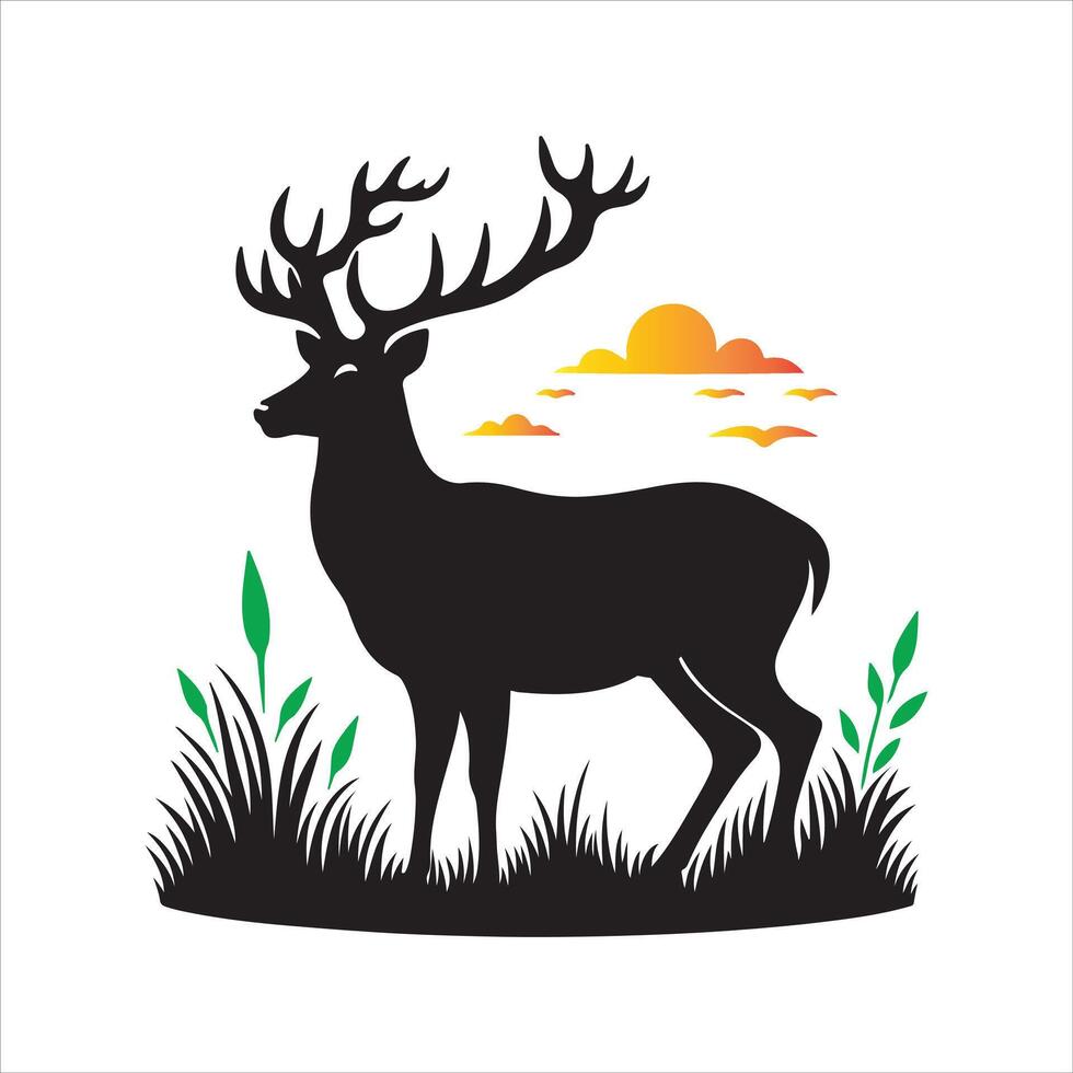 Rein Deer Icon Flat Graphic Design black and white vector