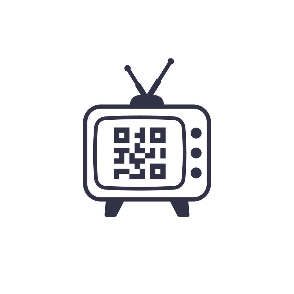 old tv and qr code icon on white vector