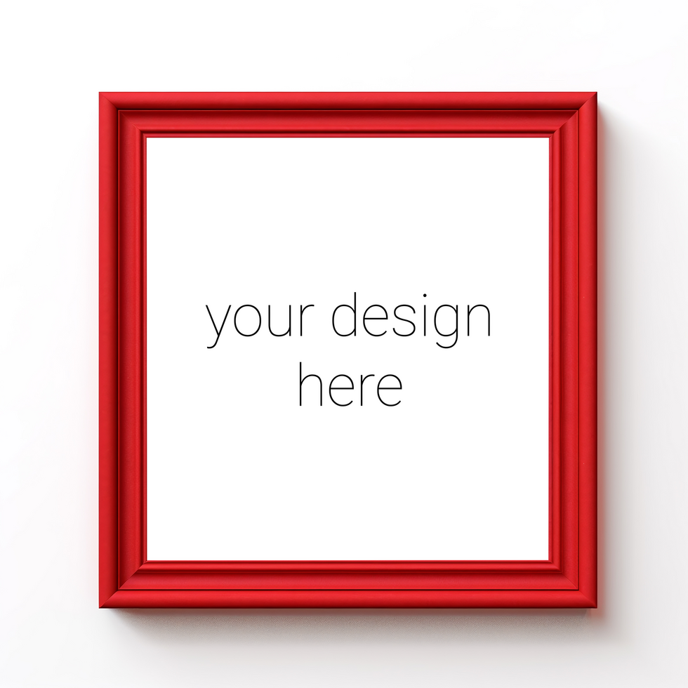 Mockup of red frame for pictures or images on white wall psd