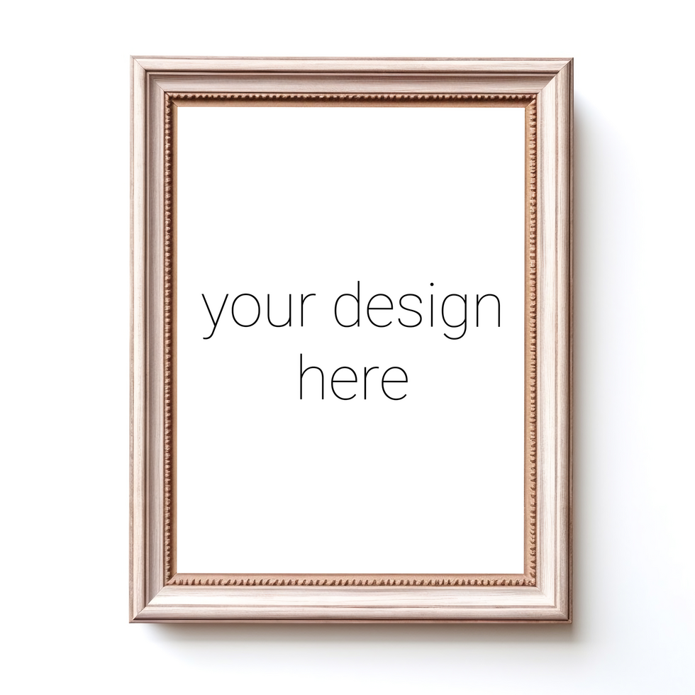 Mockup of beige frame for pictures or images on white wall psd