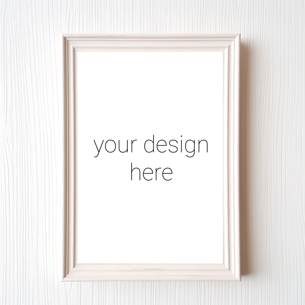 Mockup of beige frame for pictures or images on white wall psd