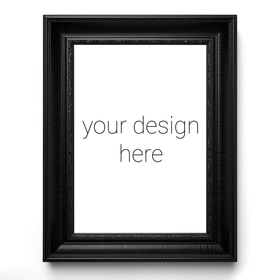 Mockup of black frame for pictures or images on white wall psd