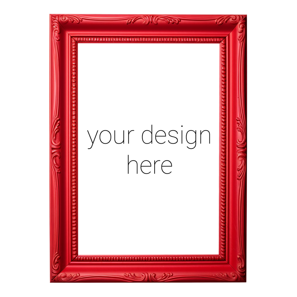 Mockup of red frame for pictures or images on white wall psd