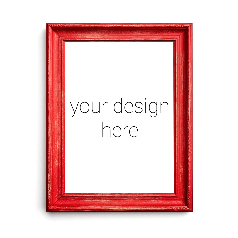 Mockup of red frame for pictures or images on white wall psd