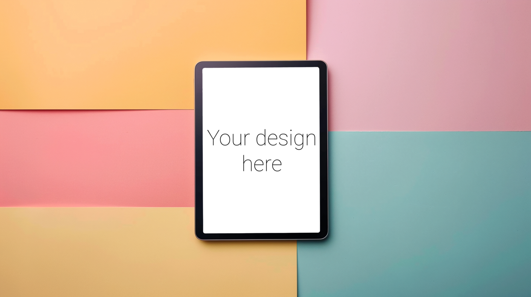 Tablet mockup lies on surface with colorful paper psd