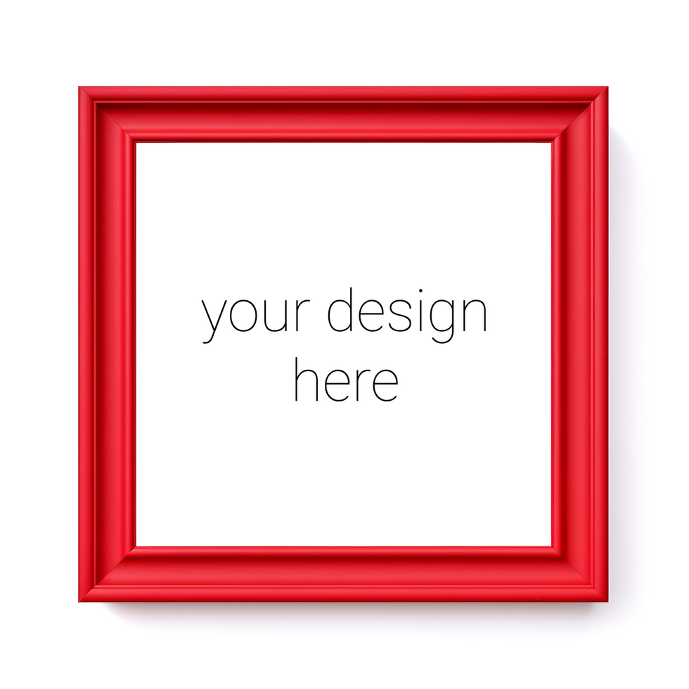 Mockup of red frame for pictures or images on white wall psd