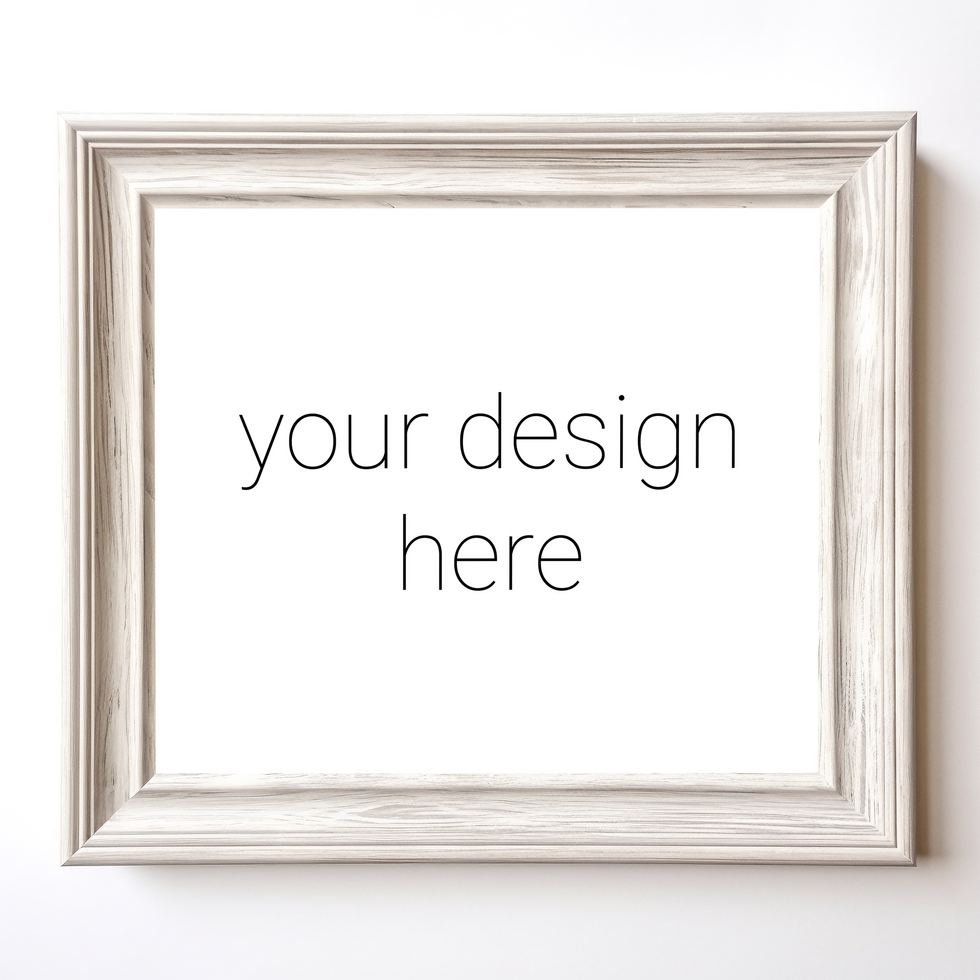 Mockup of beige frame for pictures or images on white wall psd