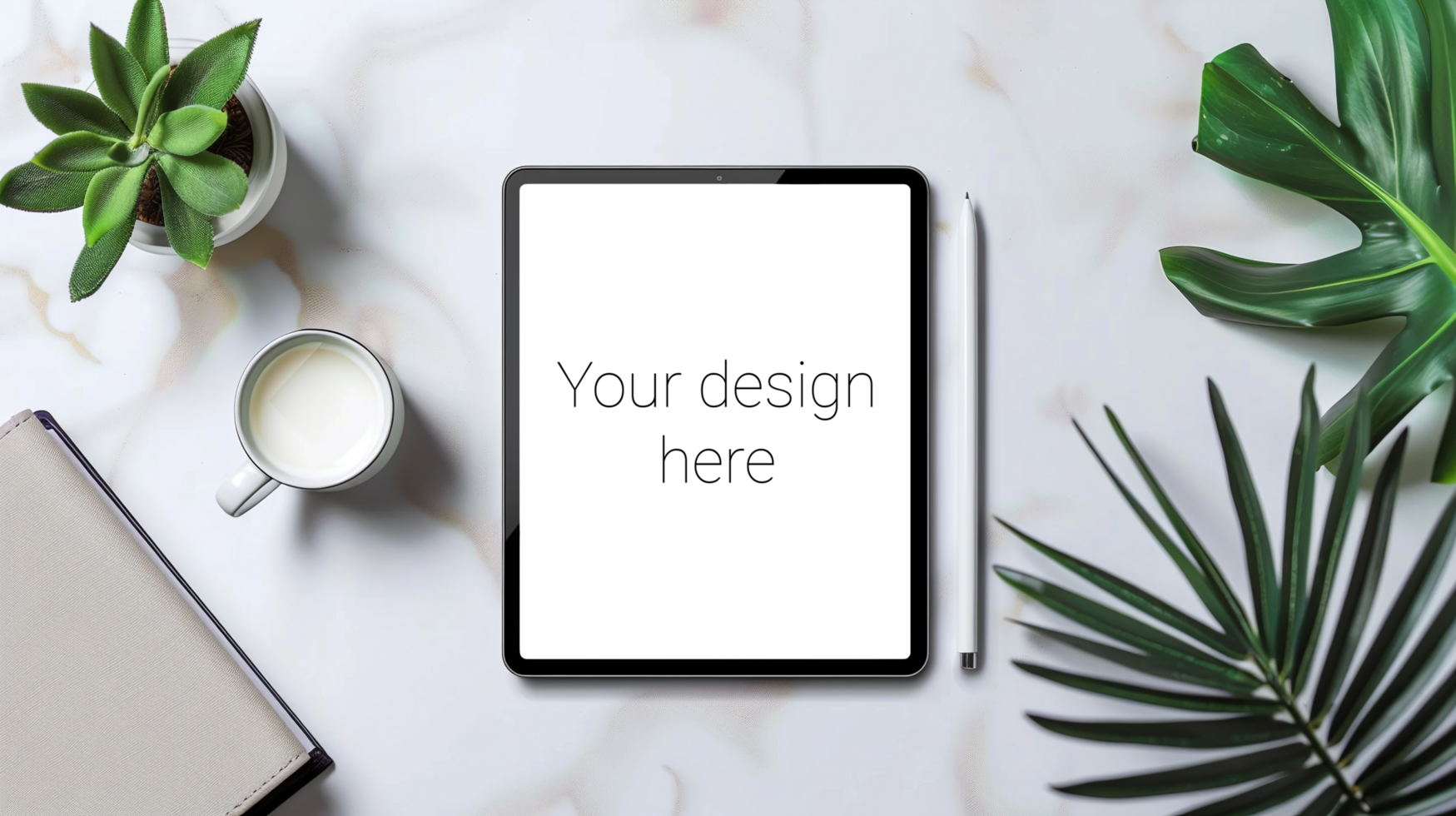 Tablet mockup. The device lies on marble surface psd