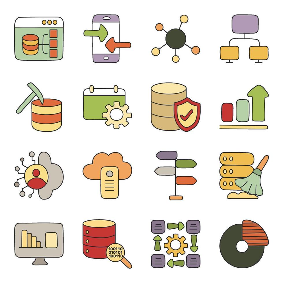 Pack of Big Data and Finance Flat Icon vector
