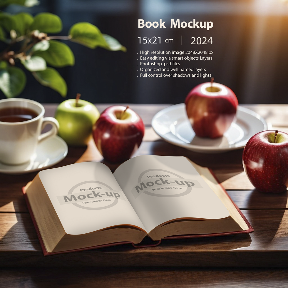 Opened book on a table psd