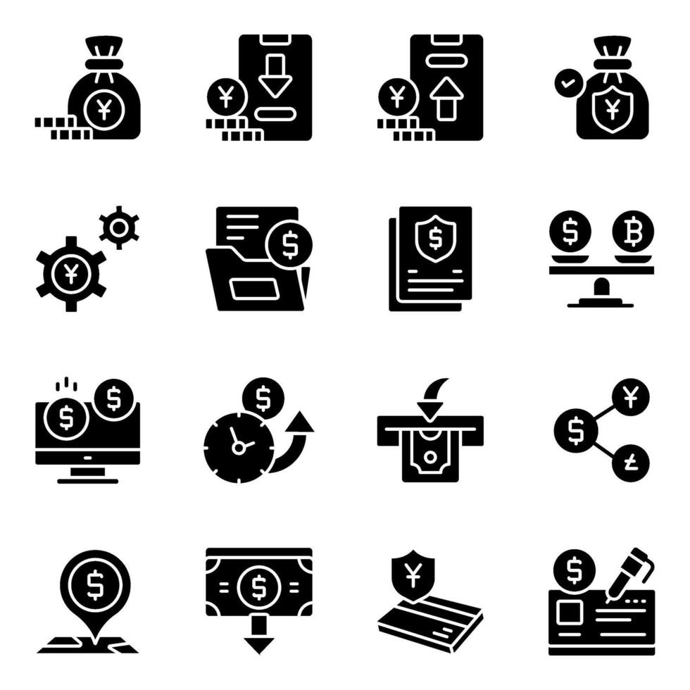 Pack of Banking solid Icon vector