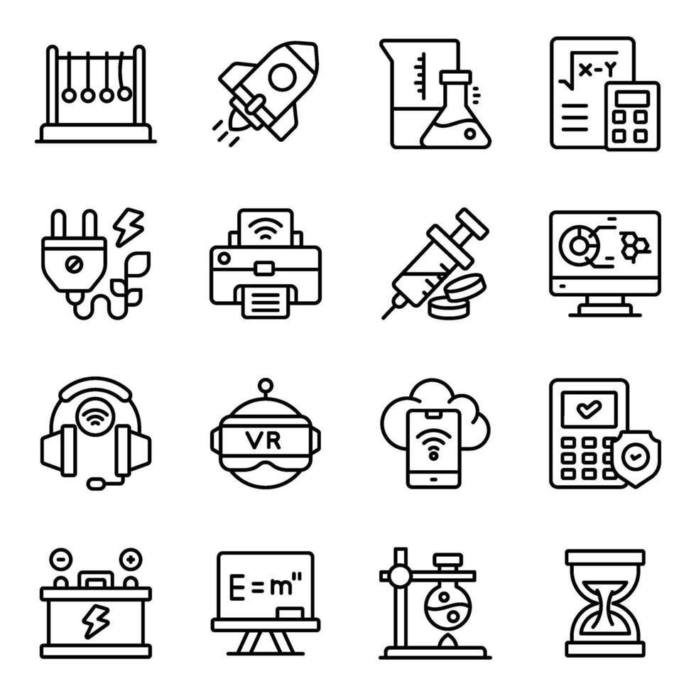 Set of Science and Technology Linear Icons vector