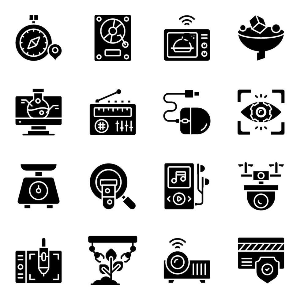 Set of Science and Ai Solid Icons vector