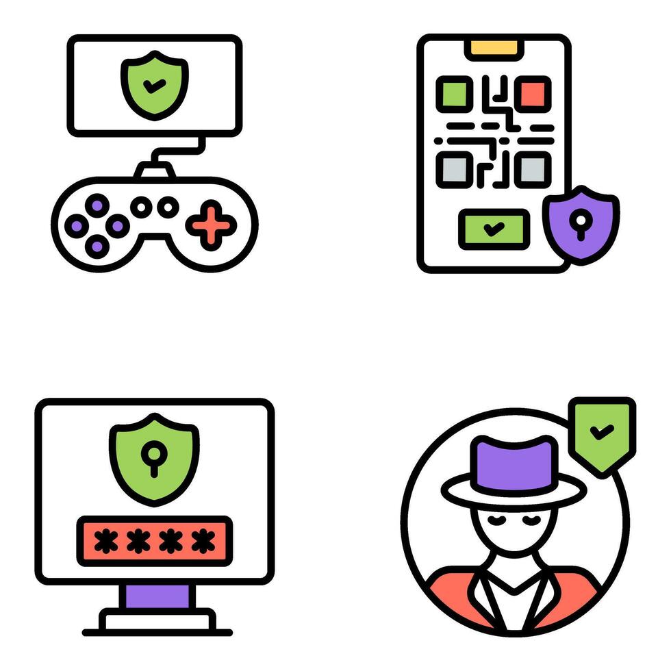 Pack of Cyber Security and Protection flat icon vector