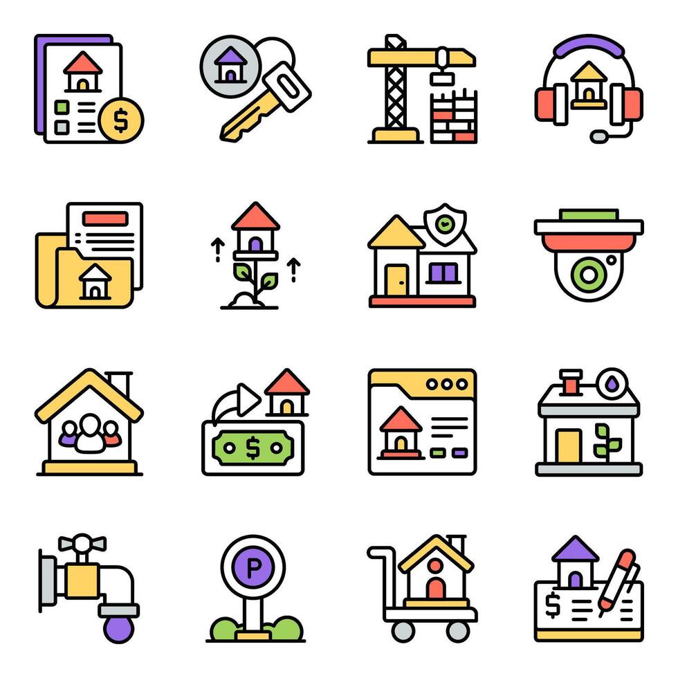 Set of Buildings Flat Icons vector
