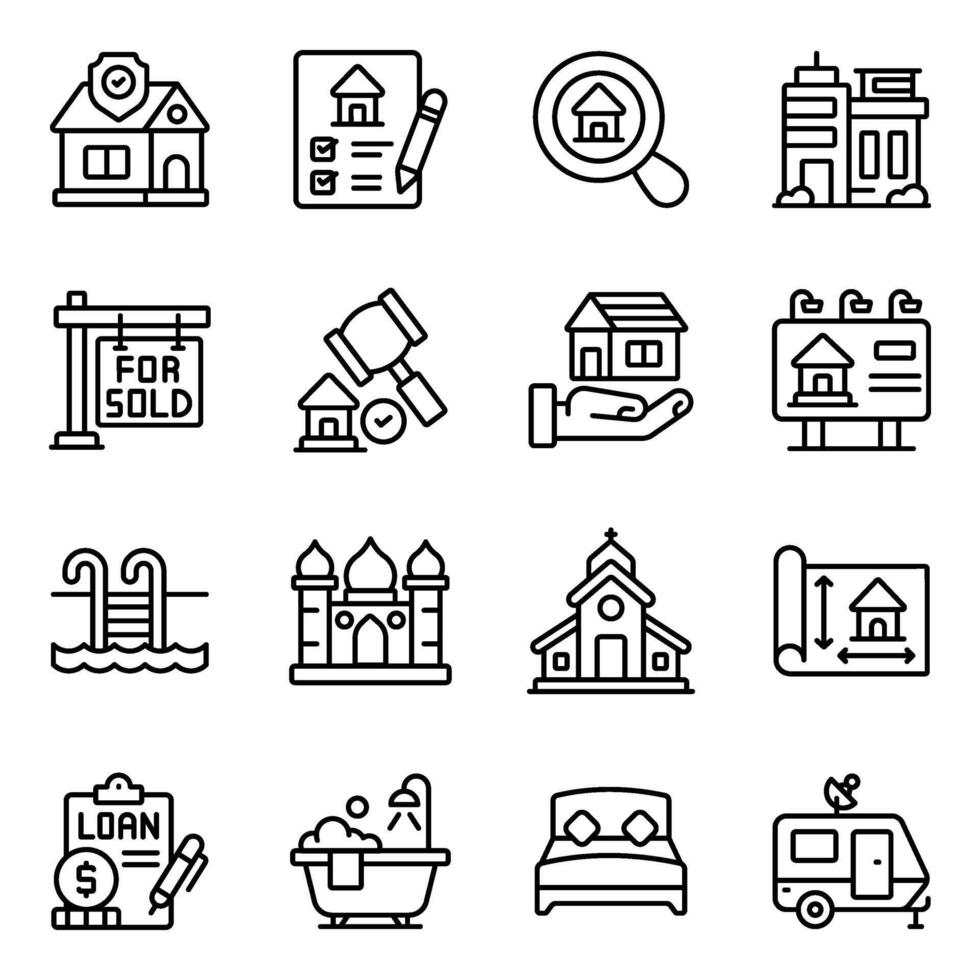 Set of Property Linear Icons vector