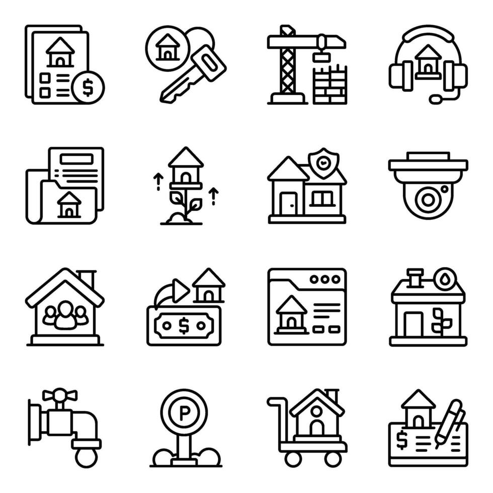 Set of Buildings Linear Icons vector