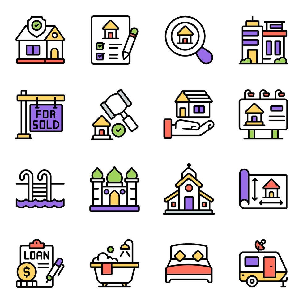 Set of Property Flat Icons vector
