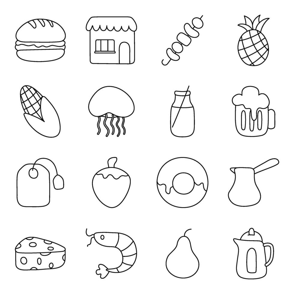 Set of Food and Meal Linear Icons vector