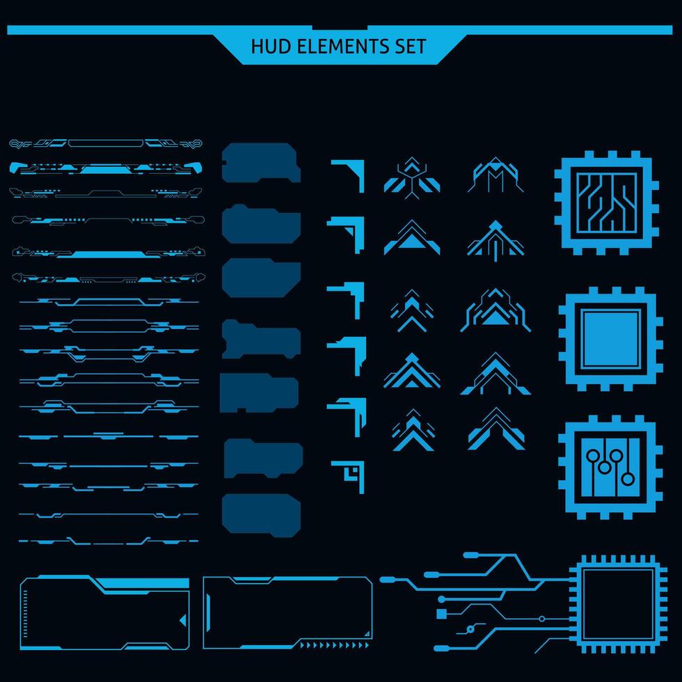futuristic hud. Basic Communication Concept Set sci fi iu elements Abstract Header Status Bar, Side Frame, Screen, Entry Arrow vector