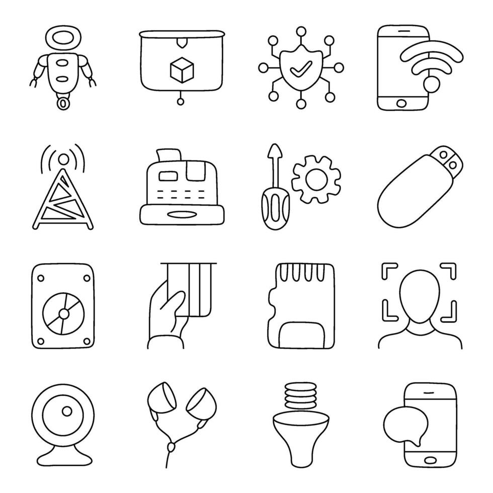 Set of Techno Linear Icons vector