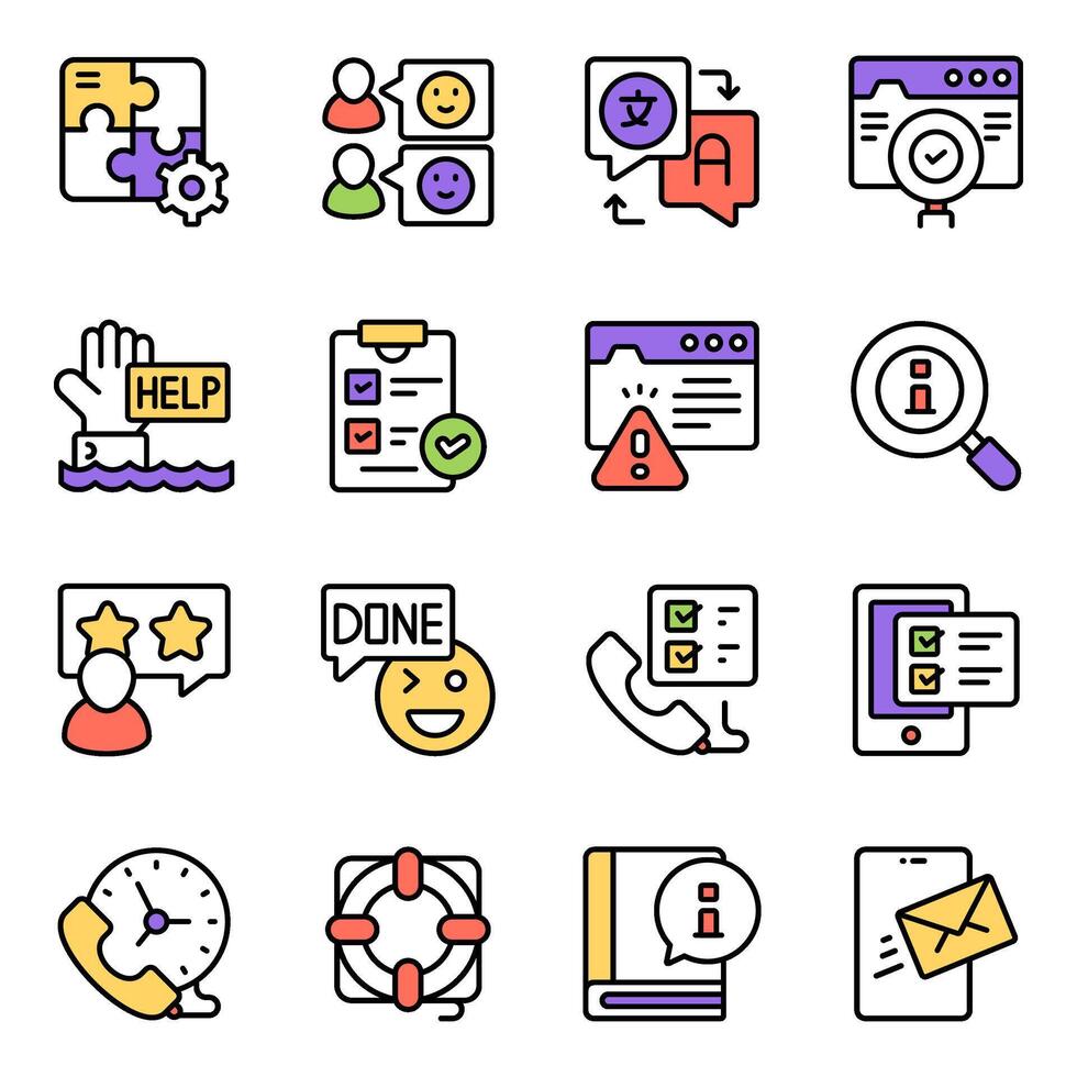 Pack of Customer Services And Feedback Flat icon vector