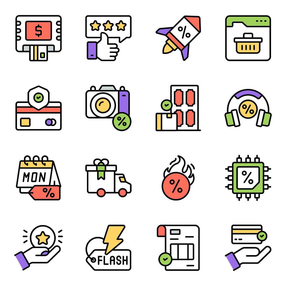 Pack of Online Shopping flat icon vector