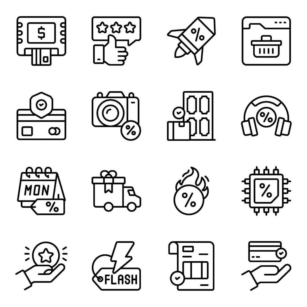 Pack of Online Shopping linear icon vector