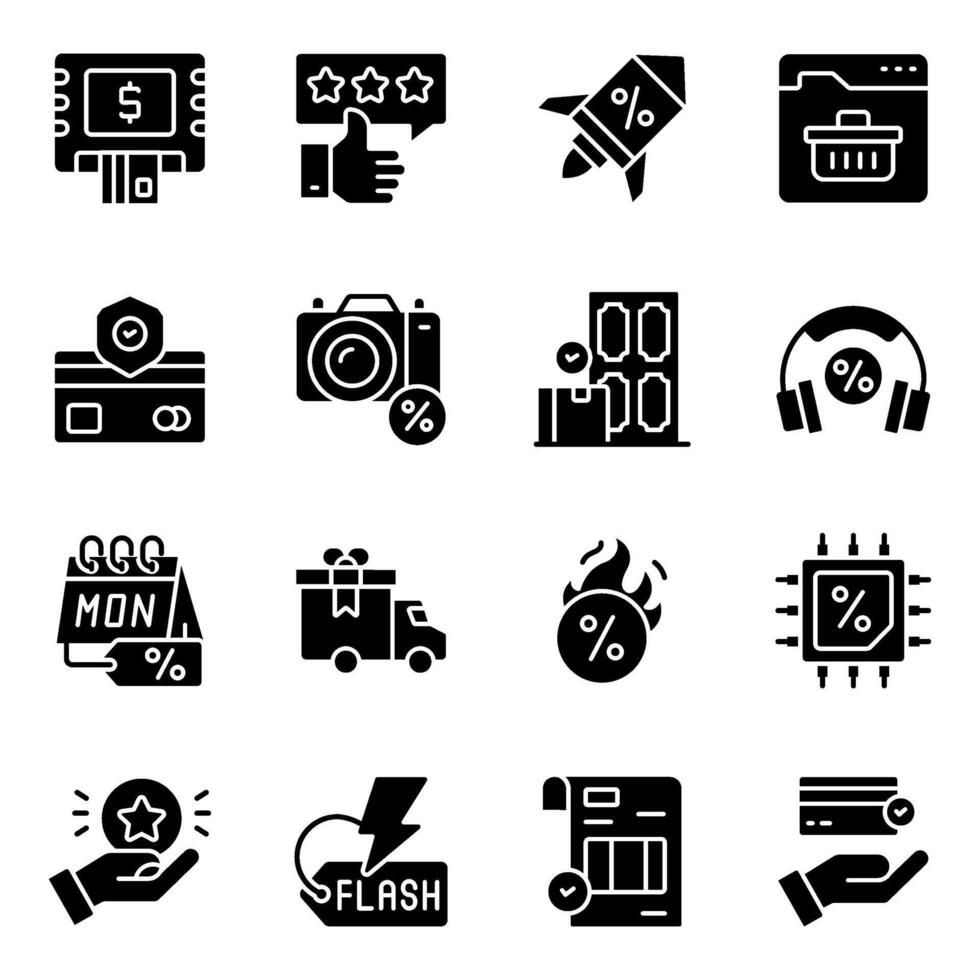 Pack of Online Shopping solid icon vector