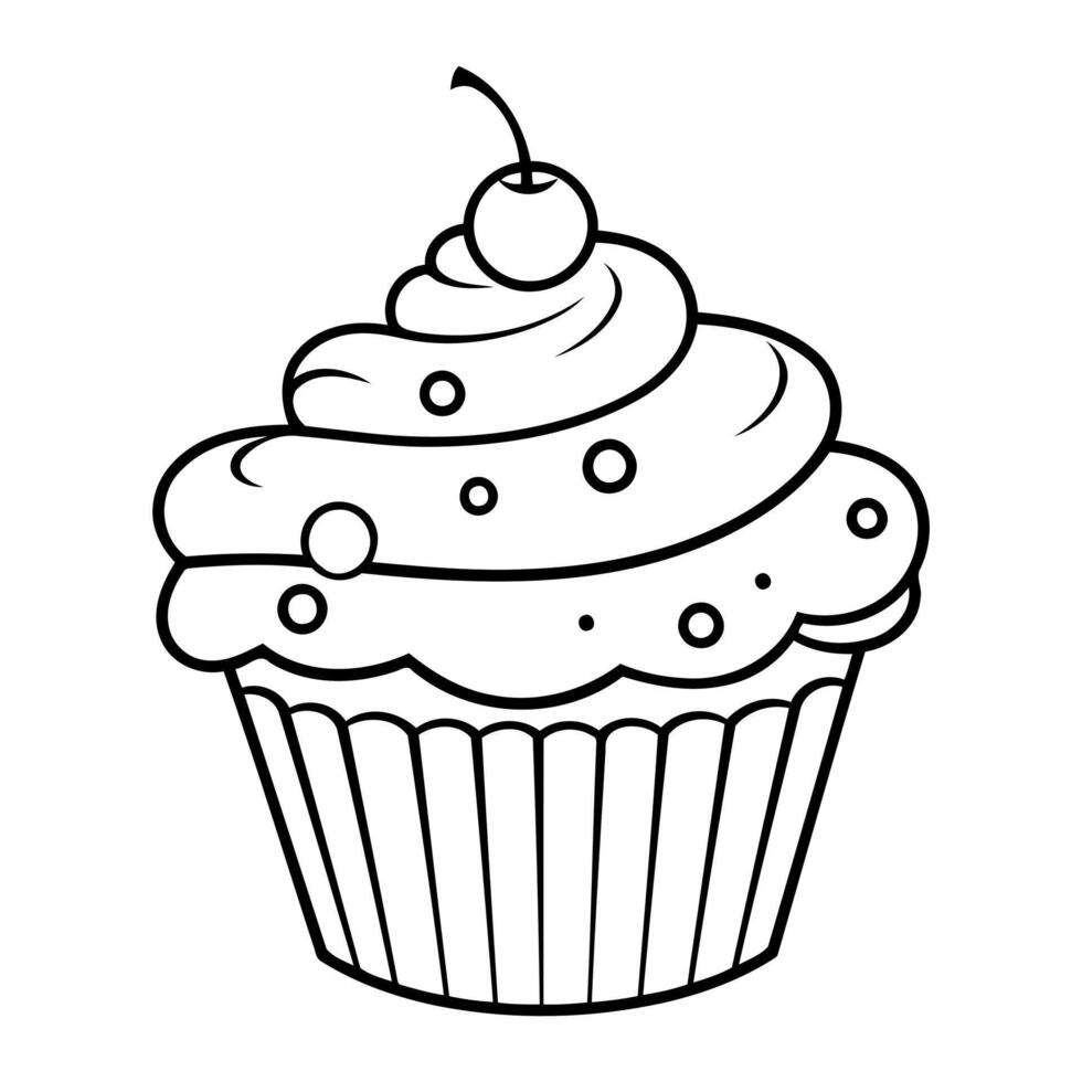 Clean line cupcake icon for coloring. vector