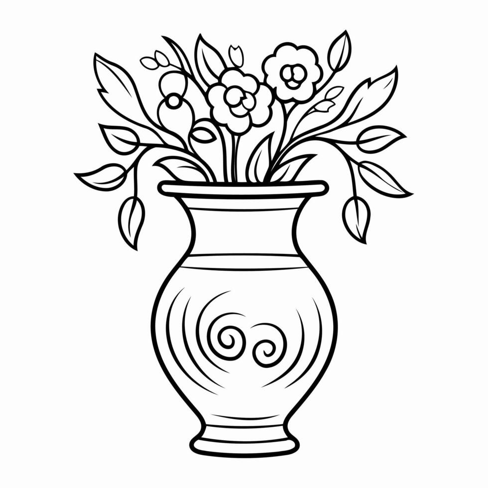 Clean line flower vase icon for coloring. vector