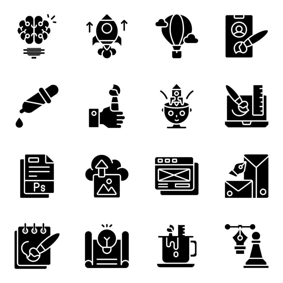 Set of Creativity Solid Icons vector